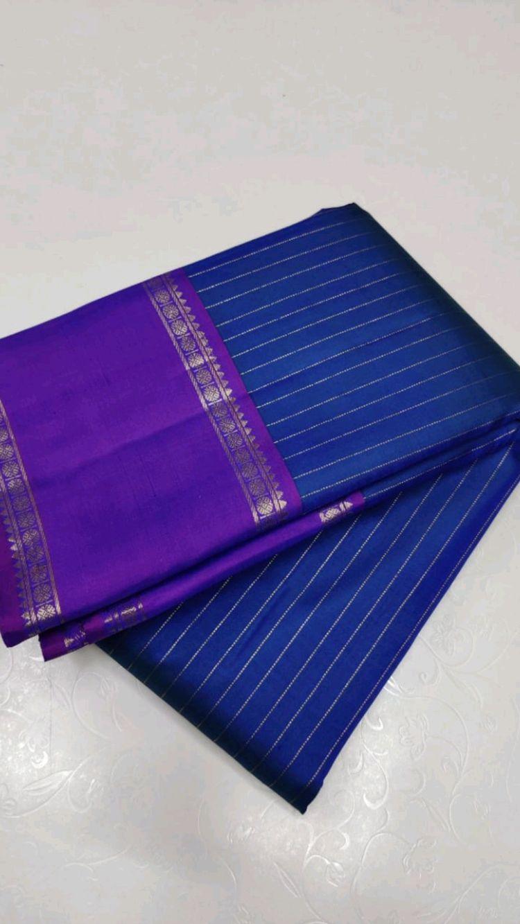 Pure soft silk stunning Blue and dark wine saree, daily wear - Ibis Fab