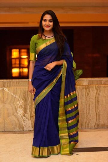 pure soft silk stunning dark blue with Green daily wear saree