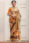 Radiant Beige Colored Festive Wear Linen Saree