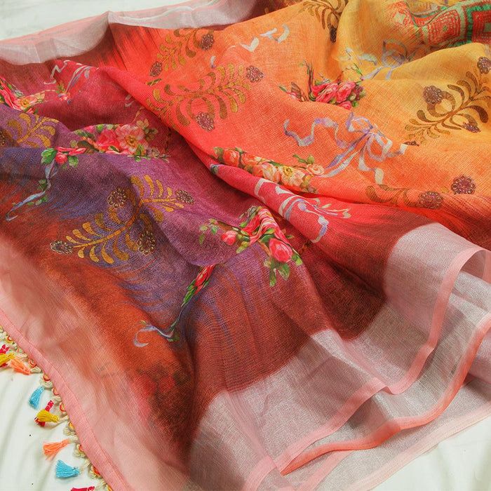 Refreshing Tan Colored Festive Wear Pure Linen Saree