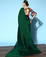 Sacramento Green Plain Half Pleated Jacquard Booti Japan Satin Saree - Ibis Fab