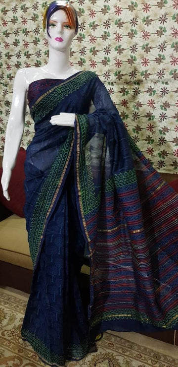 Self Design, Printed Pure Linen Saree