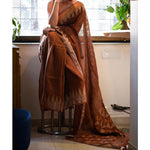 Sensational Copper Colored Festive Wear Pure Linen Designer Saree - Ibis Fab
