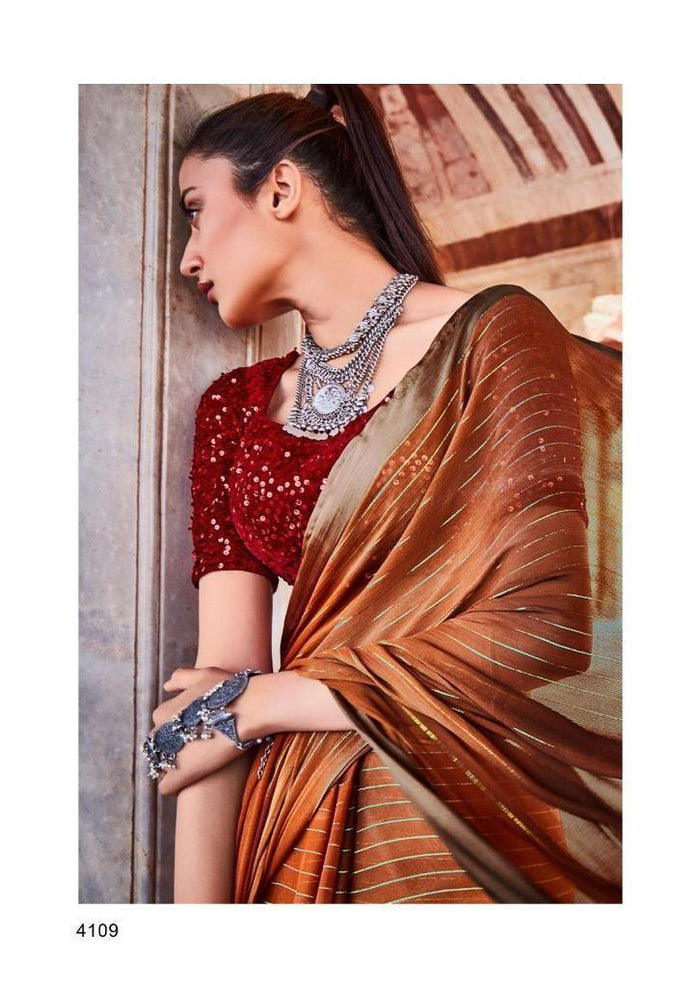 Soft Silk Classy Copper Colour Saree, Shining Party Wear