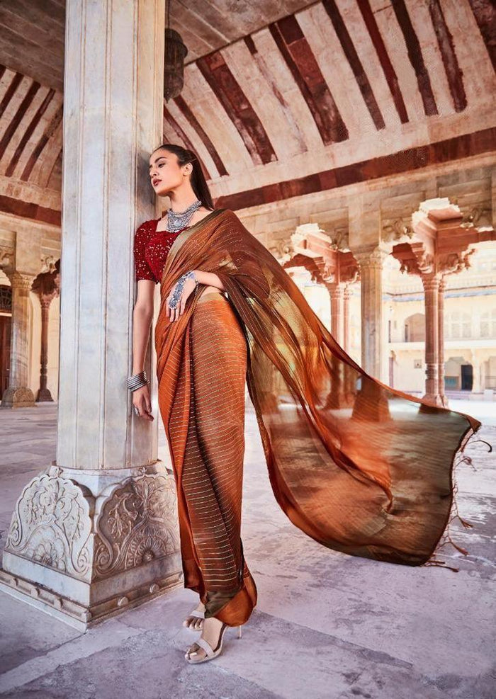 Soft Silk Classy Copper Colour Saree, Shining Party Wear