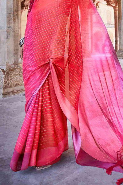 Soft Silk Classy Coral Colour Saree, Shining Party Wear - Ibis Fab