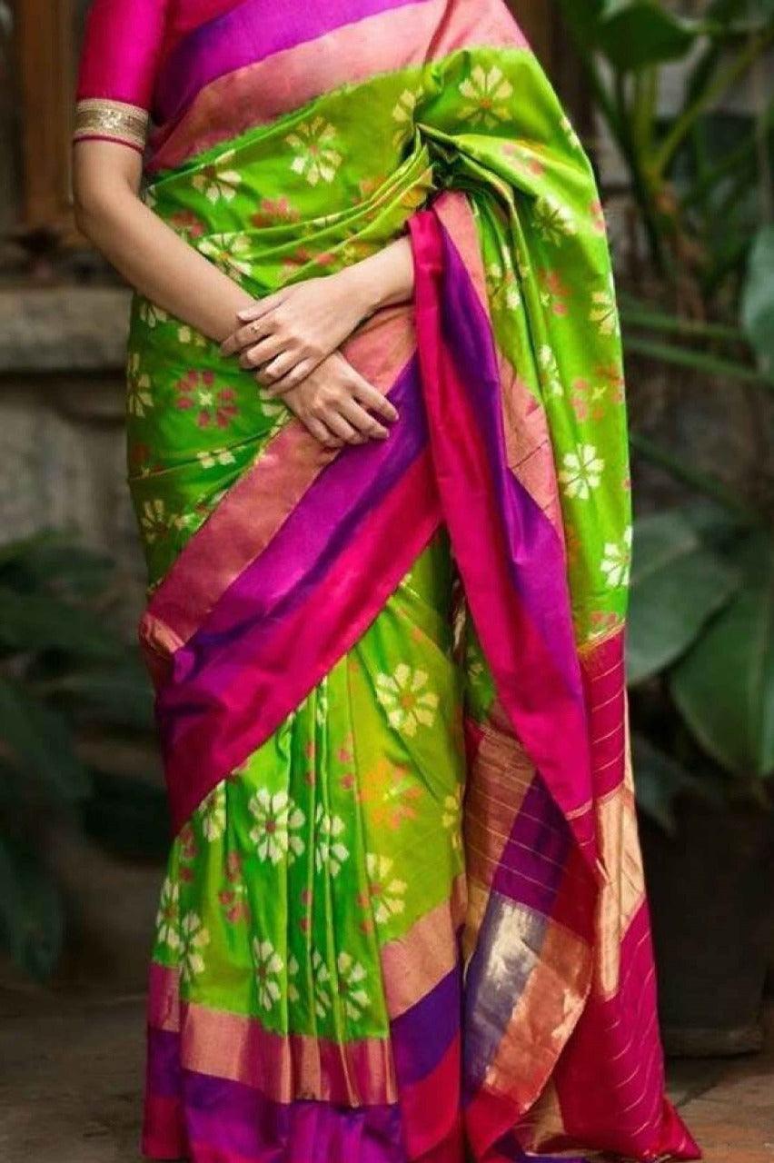 soft silk glorious Green with green saree, casual wear - Ibis Fab