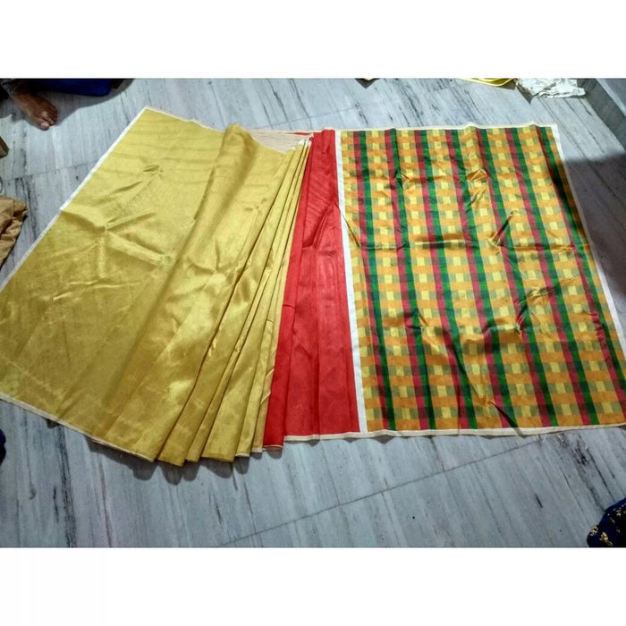 soft silk glorious yellow and red woven saree, casual wear