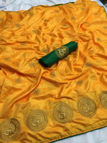 soft silk glorious yellow saree, casual wear