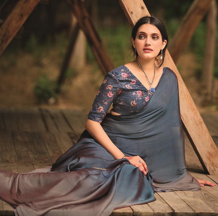 Soft Silk Starring Navy Grey Saree, Shining Festive Wear