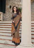 Staring Copper Colored Party Wear Pure Linen Saree