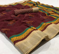 Staring Dark Brown  Colored Partywear Printed Pure Linen saree
