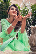 Staring Mint Colored Festive Wear Pure Linen Designer Saree