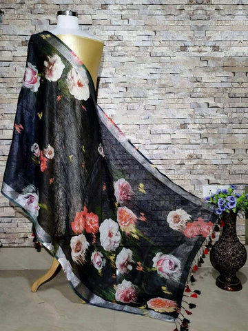 Strikingly Enticing Art Work Digital Print Linen Dupatta