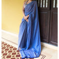 Trendy  Light Blue,  Colored Festive Wear Pure Linen Designer Saree