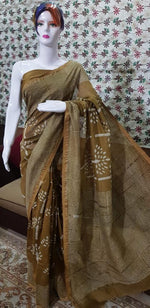 Turquoise Floral Printed Linen Saree - Ibis Fab