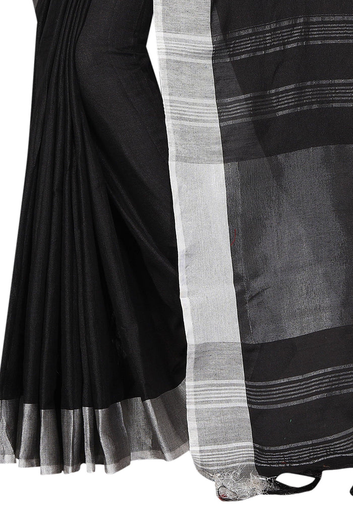 Unique  Black with Grey border  Pure Linen Designer Saree