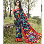 Unique Blue And Red Colored Party Wear Pure linen Printed Saree - Ibis Fab