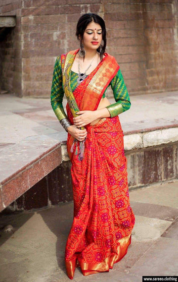 Unique Designer Red Linen Designer printed Saree