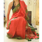 Unique Orange Colored Festive Wear Pure Linen Designer Saree - Ibis Fab