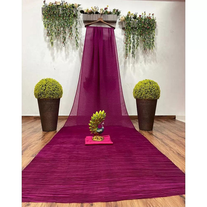 Violet Plain Half Pleated Japan Satin Saree