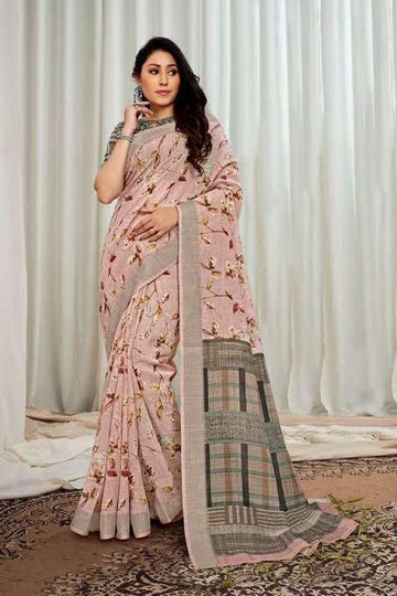 Women's Linen Saree With Blouse Piece