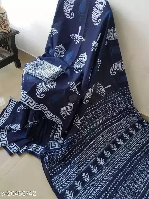 Women's Perfect Digital Printed Night Blue Linen Saree - Ibis Fab