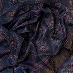 Wonderful Night Blue And Copper Colored Printed Pure Linen Saree For Women - Ibis Fab